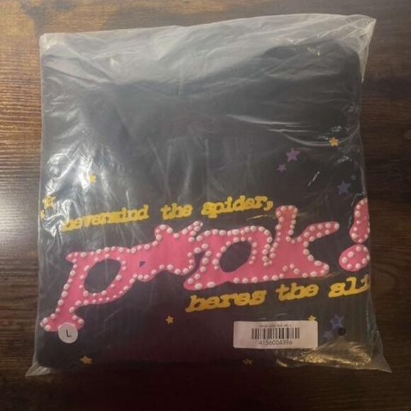 *BRAND NEW* *UNOPENED* Sp5der Hoodie “P*nk Hoodie Black” Size Large - Picture 1 of 3